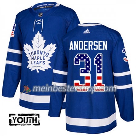 Toronto Maple Leafs Frederik Andersen 31 Adidas 2017-2018 Blau USA Flag Fashion Trikot Authentic - Kinder